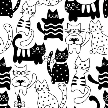 Cartoon seamless bicolor cats clipart