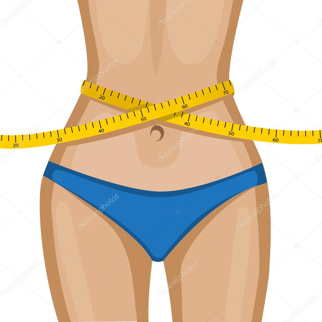 illustration of a female measuring waist with measuring tape Stock