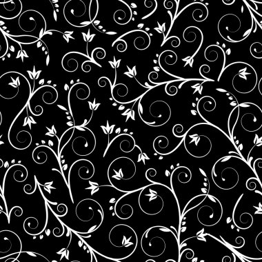 Siyah ve beyaz çiçekli kusursuz desen