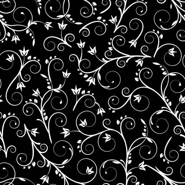 Motif sans couture avec des fleurs noires et blanches — Image vectorielle