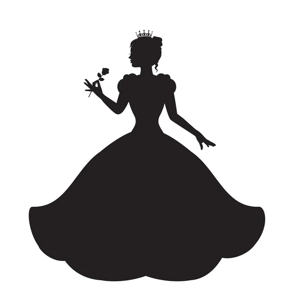 Princess in a magnificent dress holding a rose — Stock Vector