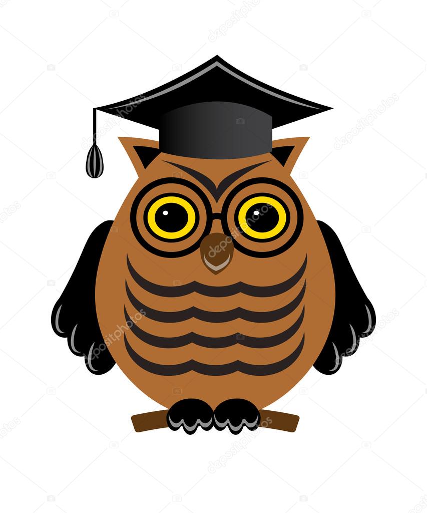 Wise owl with glasses and a graduate hat
