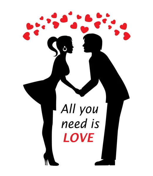 Couple in love and hearts — Stock Vector