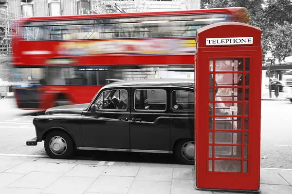 London Phone Booth and Taxi — Stock Photo, Image