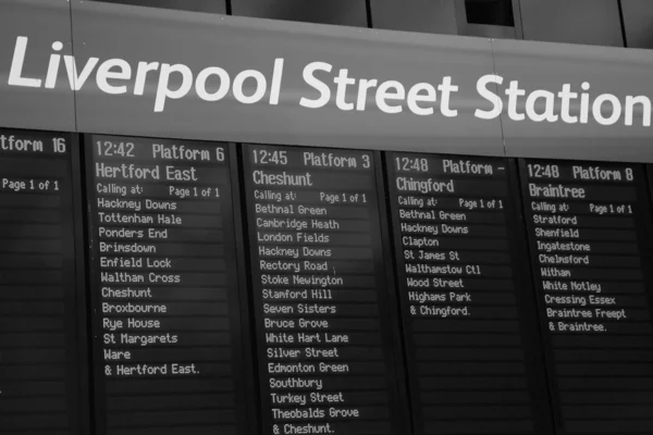 Train indicator board, Liverpool Street — Stock Photo, Image