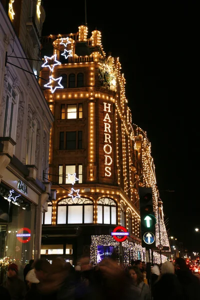 Christmas lights on Brompton Road with Harrods — Stock Photo, Image