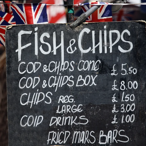 Fish and chips street sign — Stock Photo, Image