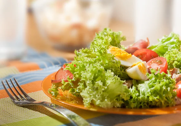 Fresh salad with meat and eggs — Stock Photo, Image