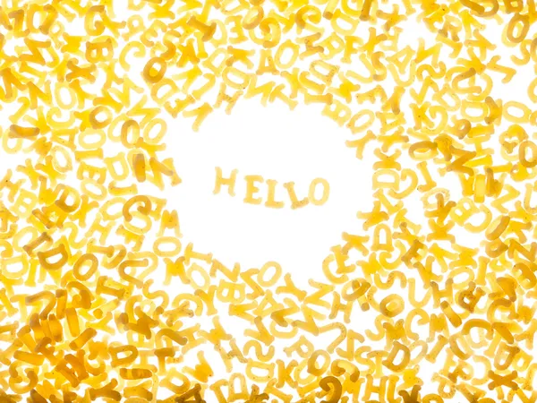 Pasta background with word "hello" — Stock Photo, Image