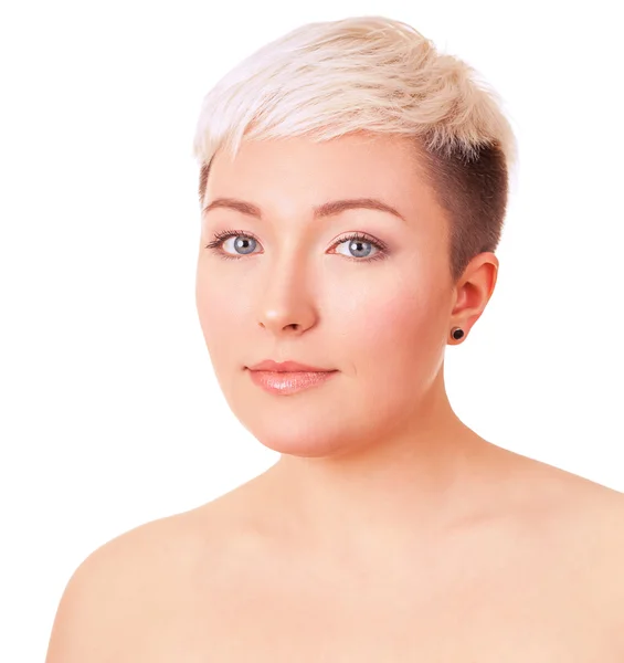 Gesicht Porträt der schönen jungen Frau isoliert auf weiß — Stockfoto