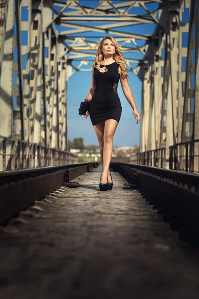 Köprüdeki kız — Stok fotoğraf