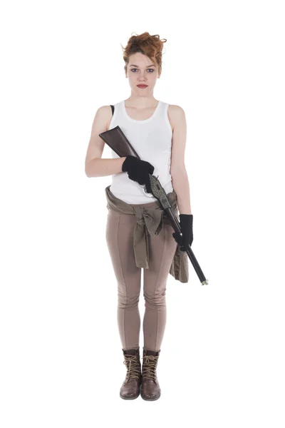 Young woman having rifle — Stock Photo, Image