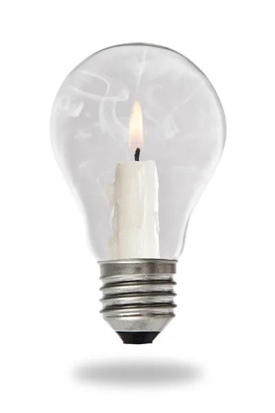 Vela acesa fumegante dentro de uma lâmpada — Fotografia de Stock