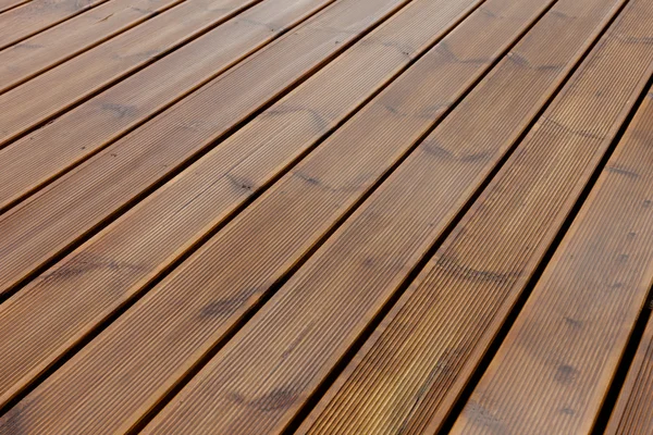 Wet terrace brown wood floor — Stock Photo, Image