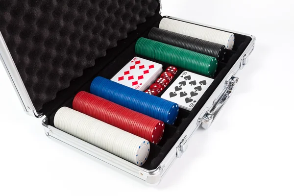 Pokerset i metall resväska — Stockfoto