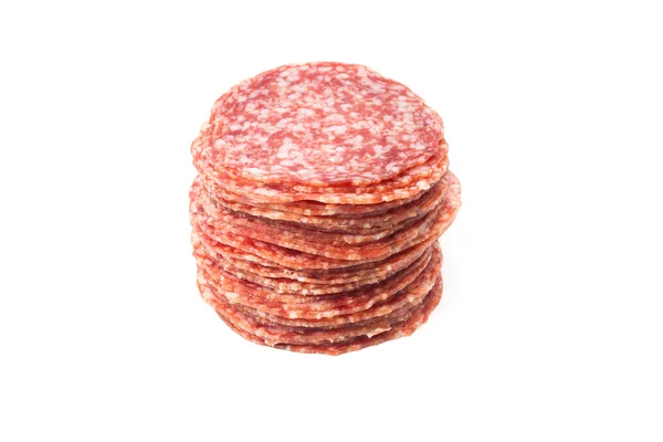 Slices salami isolated on a white — Stock Photo, Image