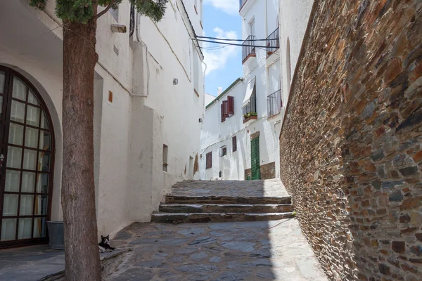 Een witte huizen op straat van Catalonië, Spanje — Stockfoto