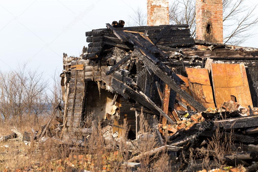Ruins and remains of a burned down house