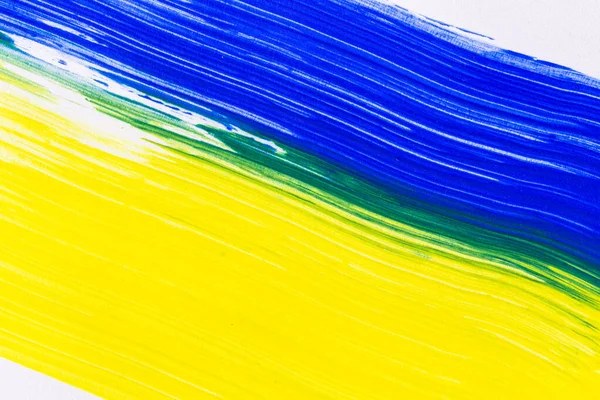 Ukranian Flag Acrylic Paint Texture Drawingstate Yellow Blue — 스톡 사진