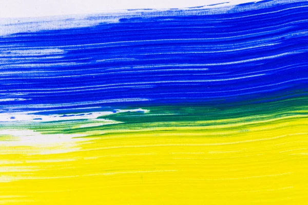 Ukranian Flag Acrylic Paint Texture Drawingstate Yellow Blue — Foto Stock