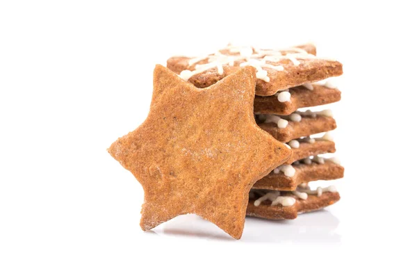 Forma Estrela Biscoitos Gengibre Natal Isolados Fundo Branco — Fotografia de Stock