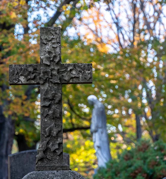 Tombstone Cemitério Dia Outono Boston — Fotografia de Stock