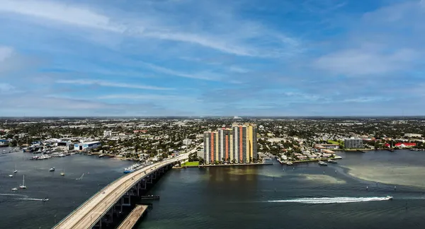 Aerial Wide View Riviera Beach Florida Looking West Ocean Marina — Stock Photo, Image