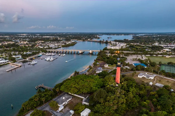 Sabahın Erken Saatlerinde Jüpiter Florida Körfezi Deniz Fenerinin Havadan Görünüşü — Stok fotoğraf