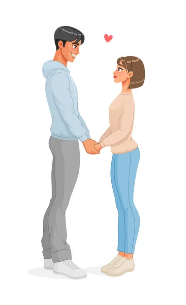 Gelukkig Aziatisch koppel in de liefde hand in hand. Geïsoleerde vectorillustratie. — Stockvector