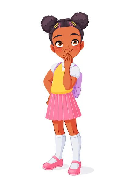 Pensando en una colegiala afroamericana. Dibujos animados vector ilustración. — Archivo Imágenes Vectoriales