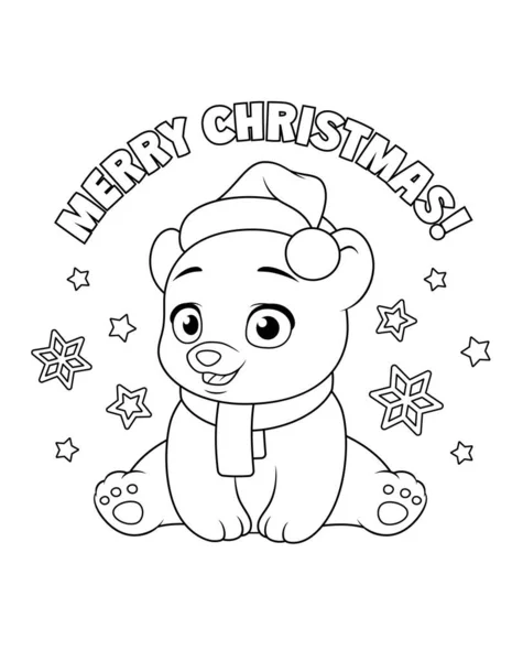 Милий ведмідь у Різдвяному капелюсі Санта Клауса. Картонова векторна розмальовка.. — стоковий вектор