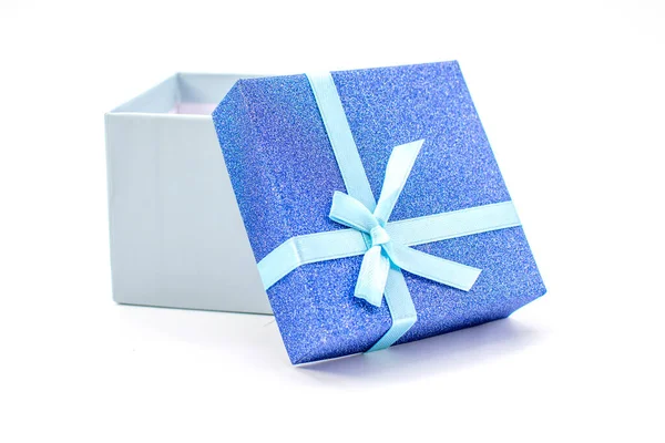 Gift Box Ribbon Congratulations White Background Gift Box Christmas New — Stock Photo, Image