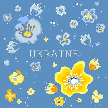  Mavi sarı çiçekler Ukrayna 'yı kurtarır Ukrayna' yı kurtarmak için dua eder Ukrayna 'yı kurtarır savaş kavramının yatay illüstrasyonunu durdurur