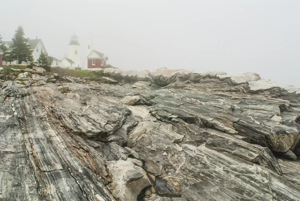 Farol de ponto de Pemaquid em nevoeiro — Fotografia de Stock