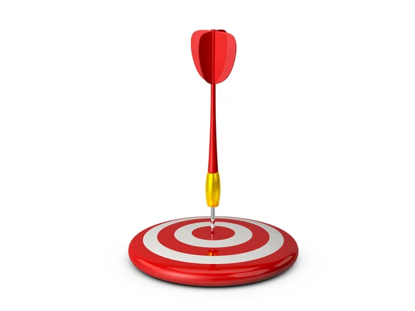 Cel czerwony z strzałki dart z tworzyw sztucznych — Zdjęcie stockowe