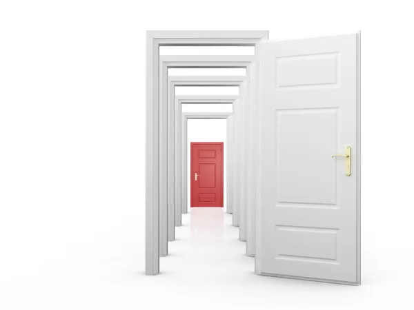 Red Door and Open White Doors — Stock Photo, Image