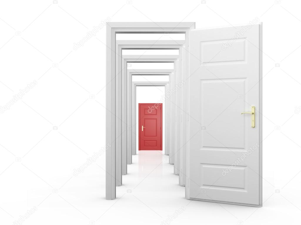 Red Door and Open White Doors