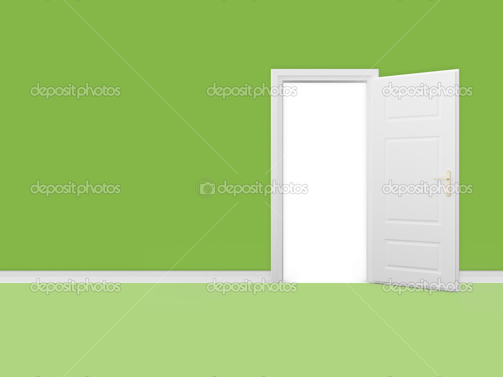 White Opened Door in Green Wall