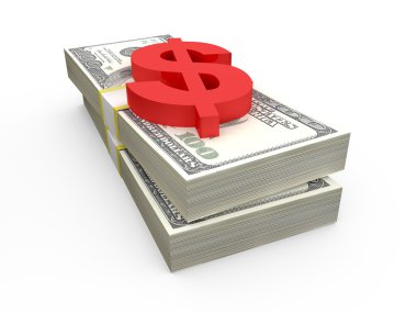 Doları yığınları ve dolar işareti
