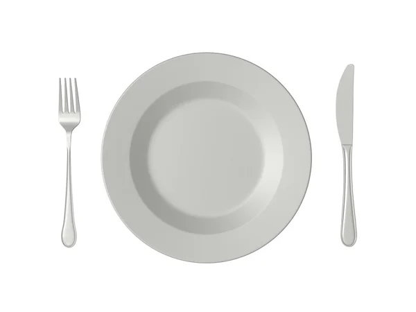 Assiette vide, fourchette et couteau — Photo