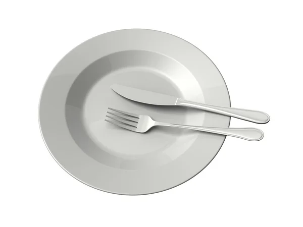 Piatto vuoto, forchetta e coltello — Foto Stock