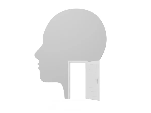 Ανθρώπινο κεφάλι και λευκού ανοιγμένων πόρτα — Φωτογραφία Αρχείου