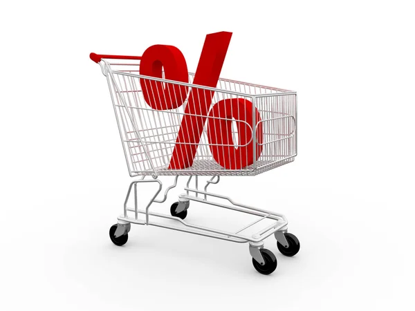 Símbolo de porcentaje en el carrito de compras —  Fotos de Stock