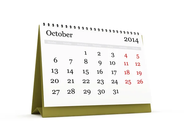 Desk Calendar, outubro de 2014 — Fotografia de Stock