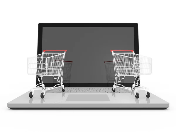 Laptop and Shopping Carts — Stock Photo, Image