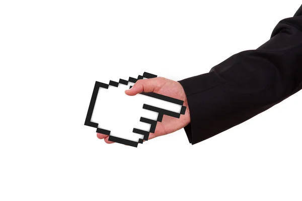 Businessman Extends Hand with Mouse Cursor — Stock Photo, Image