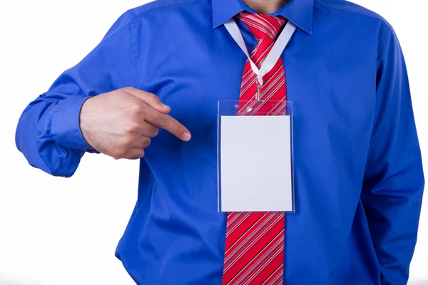Businessman Showing His Name Tag — Stock Photo, Image