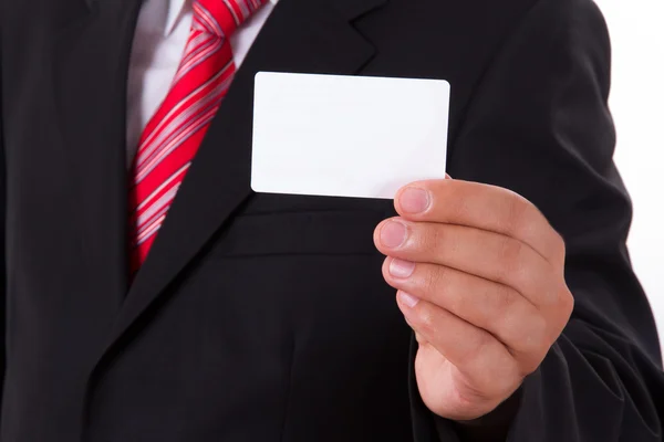 Бизнесмен показывает чистую визитную карточку — стоковое фото