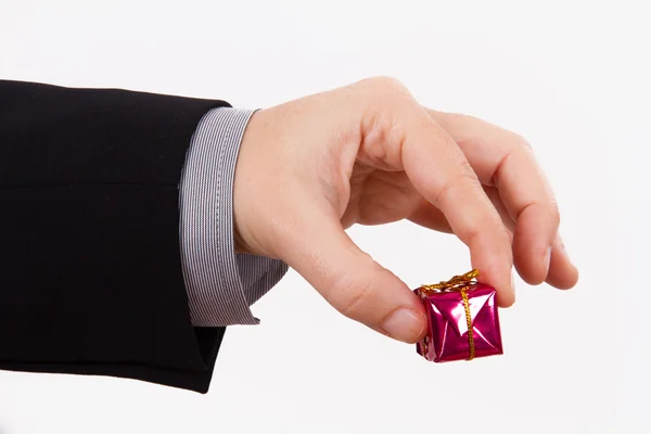 Business Woman Extends Pink Gift Box — Stock Photo, Image