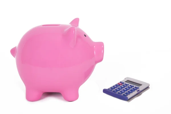 Pink Piggy Bank and Calculator — Stock Photo, Image